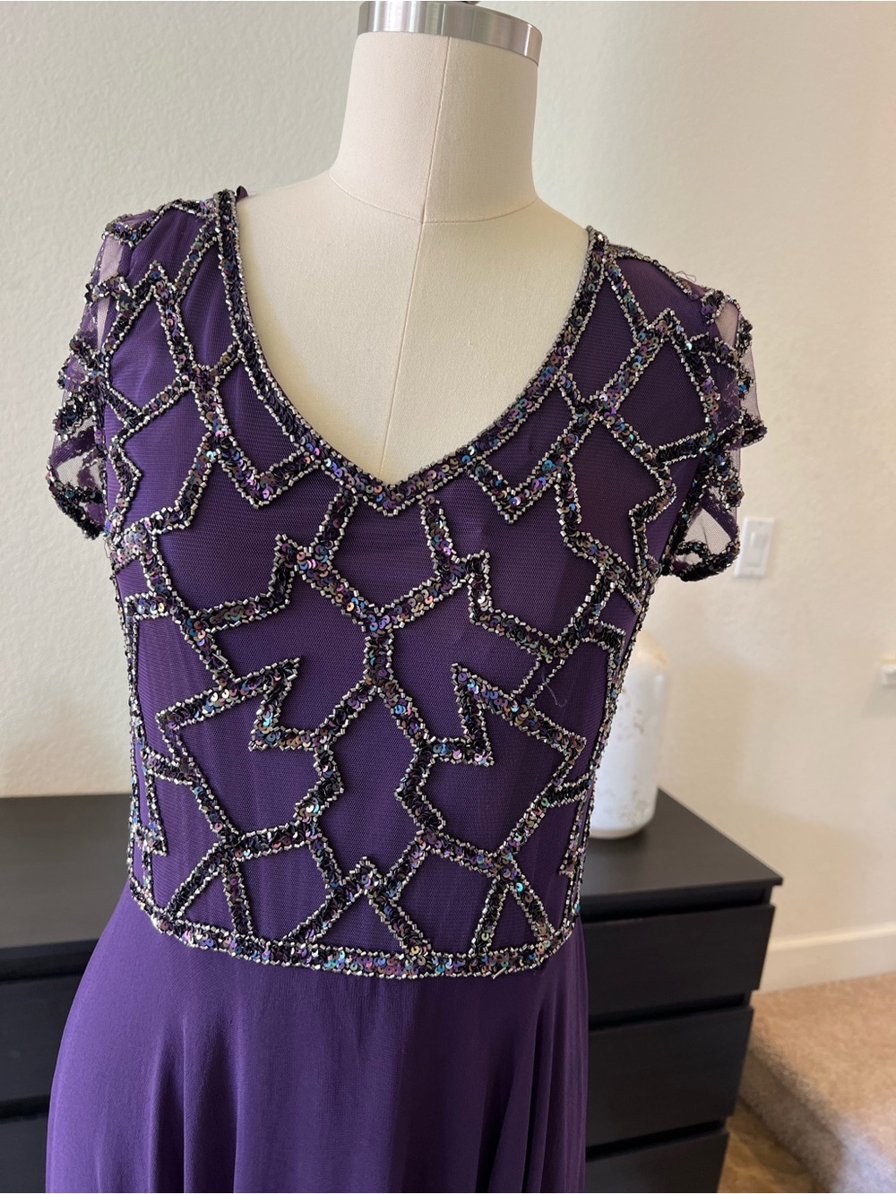 Adrianna Papell Beaded Deep Purple V-Neck Maxi Dress